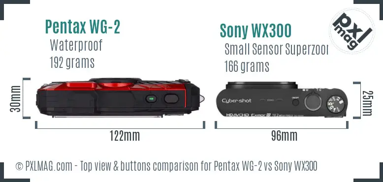 Pentax WG-2 vs Sony WX300 top view buttons comparison