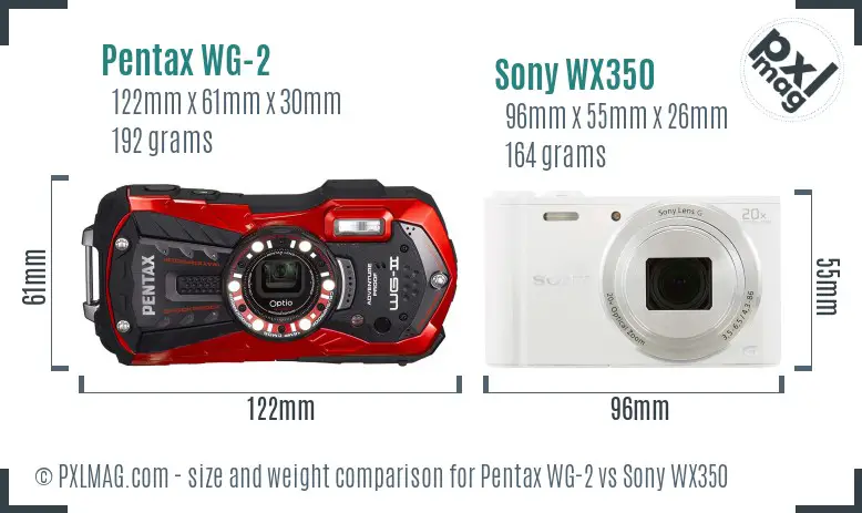 Pentax WG-2 vs Sony WX350 size comparison