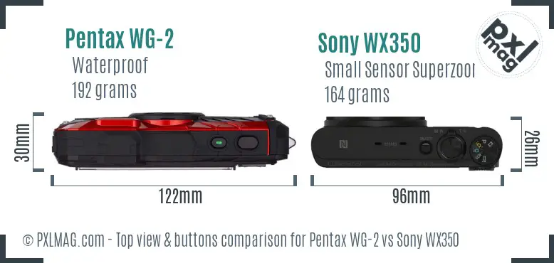 Pentax WG-2 vs Sony WX350 top view buttons comparison