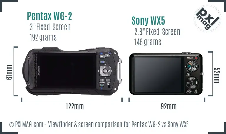 Pentax WG-2 vs Sony WX5 Screen and Viewfinder comparison