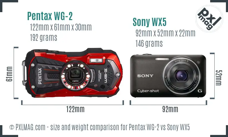 Pentax WG-2 vs Sony WX5 size comparison