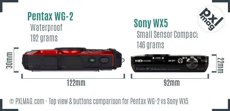 Pentax WG-2 vs Sony WX5 top view buttons comparison