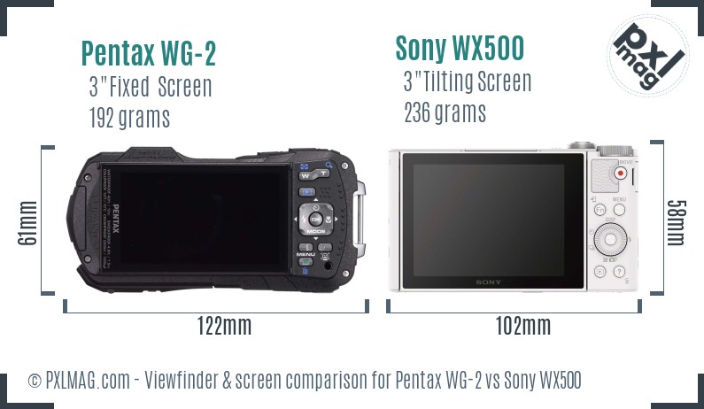 Pentax WG-2 vs Sony WX500 Screen and Viewfinder comparison