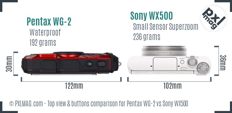 Pentax WG-2 vs Sony WX500 top view buttons comparison