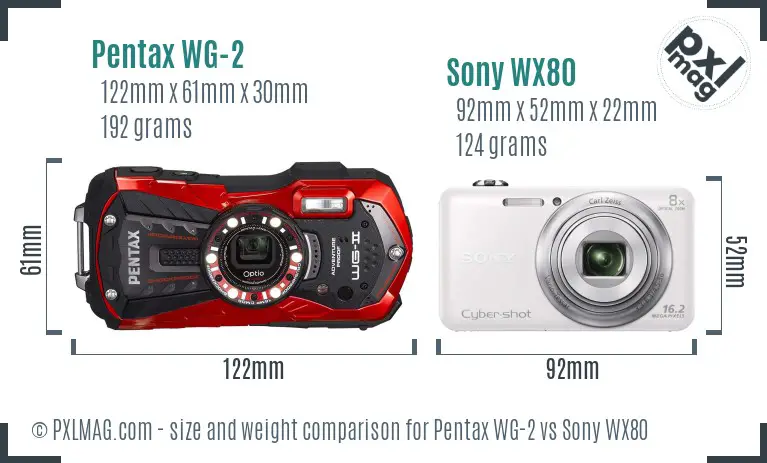Pentax WG-2 vs Sony WX80 size comparison