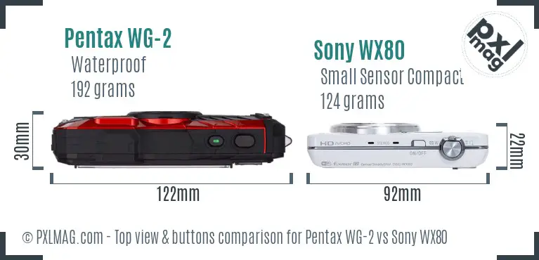 Pentax WG-2 vs Sony WX80 top view buttons comparison