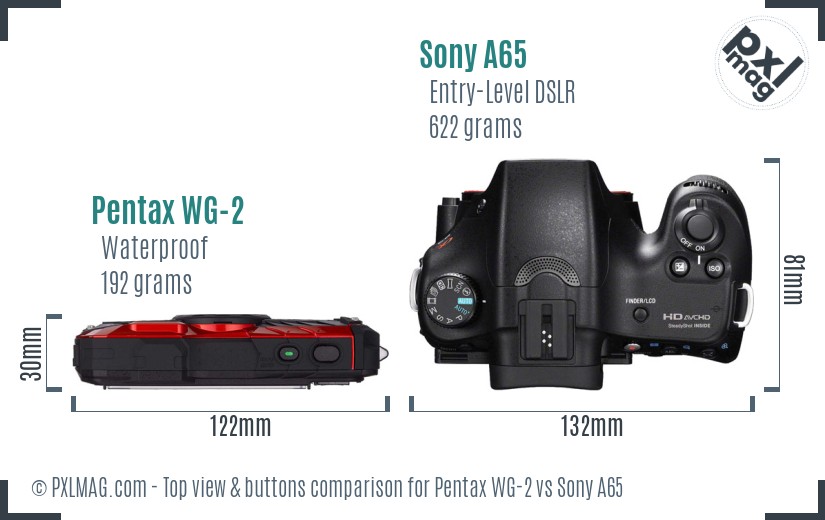 Pentax WG-2 vs Sony A65 top view buttons comparison