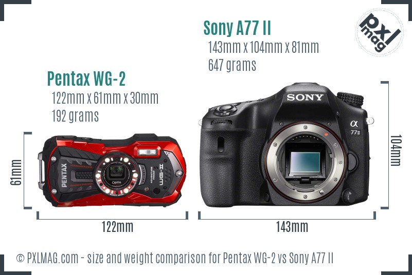 Pentax WG-2 vs Sony A77 II size comparison Pentax WG-2 vs Sony A77 II size comparison