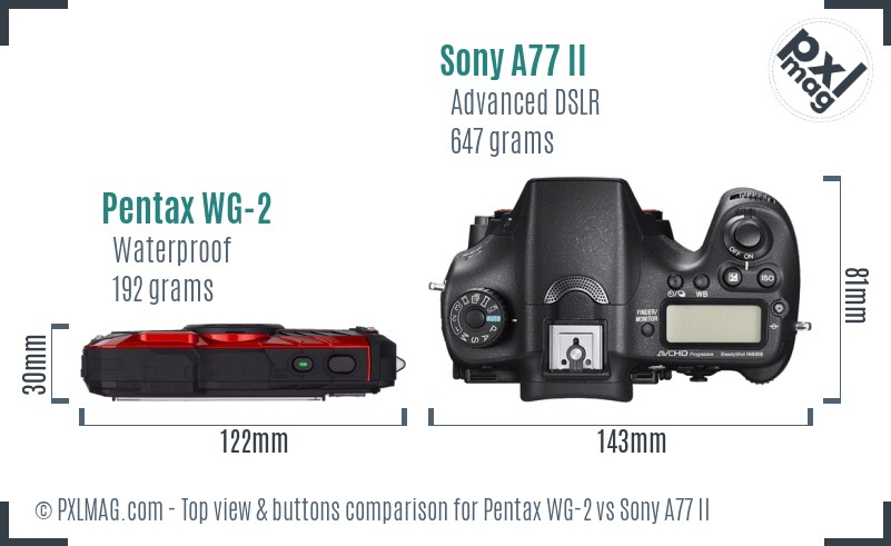 Pentax WG-2 vs Sony A77 II top view buttons comparison