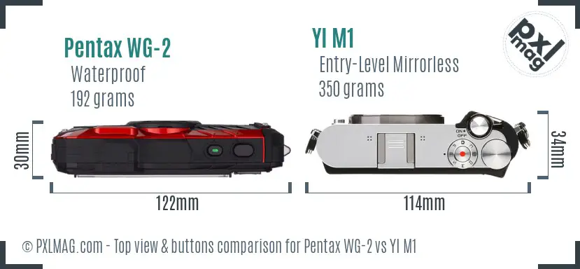 Pentax WG-2 vs YI M1 top view buttons comparison Pentax WG-2 vs YI M1 top view buttons comparison