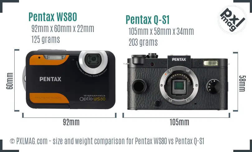 Pentax WS80 vs Pentax Q-S1 size comparison