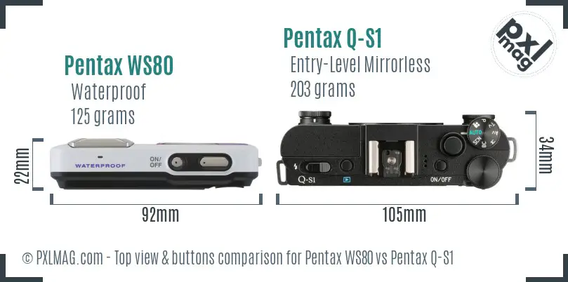 Pentax WS80 vs Pentax Q-S1 top view buttons comparison