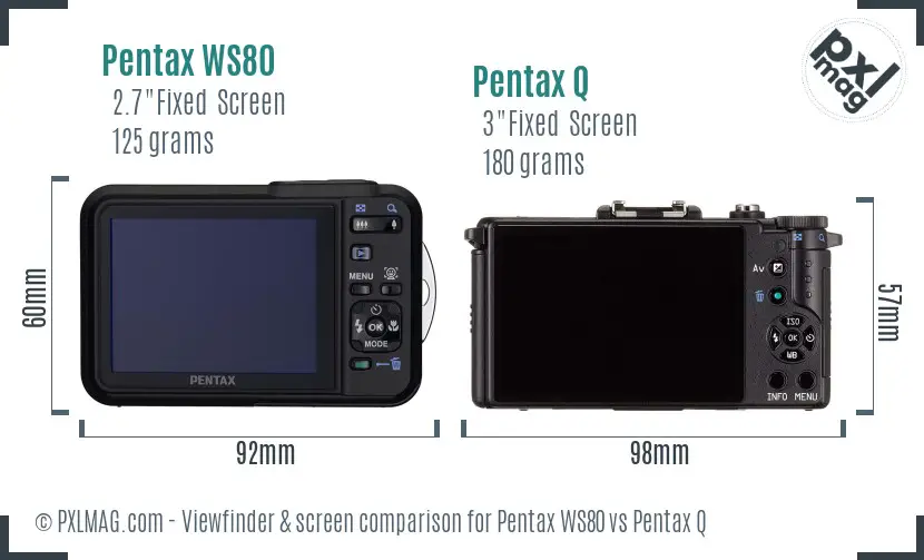 Pentax WS80 vs Pentax Q Screen and Viewfinder comparison