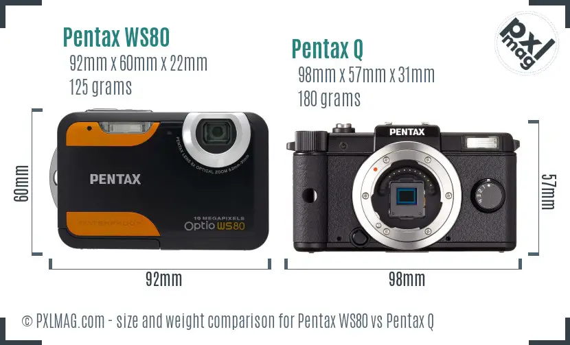 Pentax WS80 vs Pentax Q size comparison