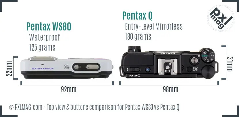 Pentax WS80 vs Pentax Q top view buttons comparison