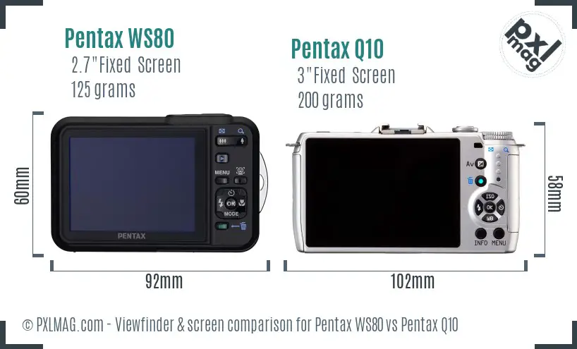 Pentax WS80 vs Pentax Q10 Screen and Viewfinder comparison