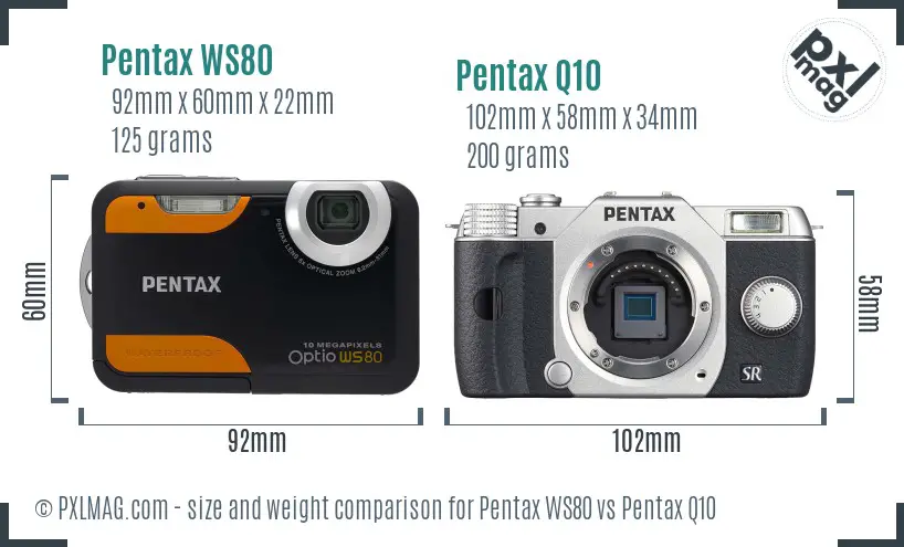 Pentax WS80 vs Pentax Q10 size comparison