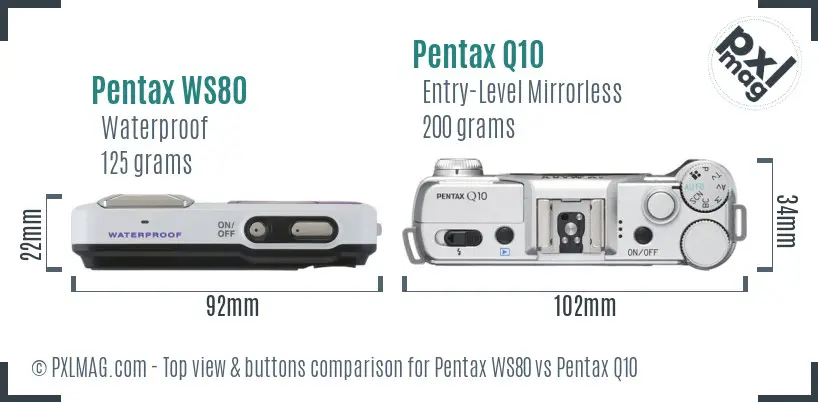 Pentax WS80 vs Pentax Q10 top view buttons comparison