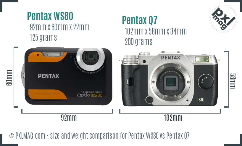 Pentax WS80 vs Pentax Q7 size comparison