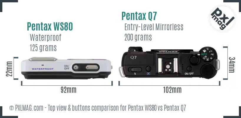 Pentax WS80 vs Pentax Q7 top view buttons comparison