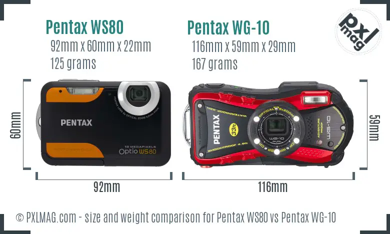 Pentax WS80 vs Pentax WG-10 size comparison