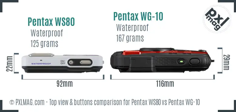 Pentax WS80 vs Pentax WG-10 top view buttons comparison