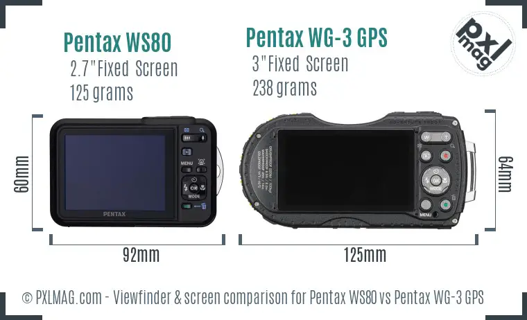 Pentax WS80 vs Pentax WG-3 GPS Screen and Viewfinder comparison
