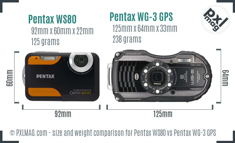 Pentax WS80 vs Pentax WG-3 GPS size comparison