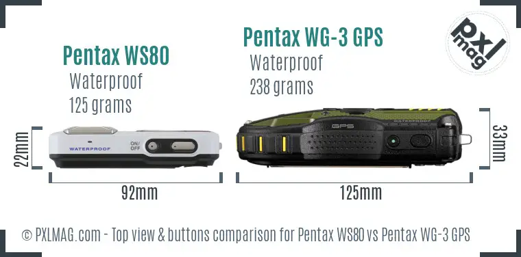 Pentax WS80 vs Pentax WG-3 GPS top view buttons comparison