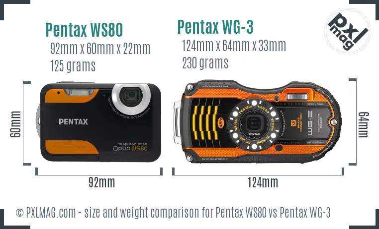 Pentax WS80 vs Pentax WG-3 size comparison