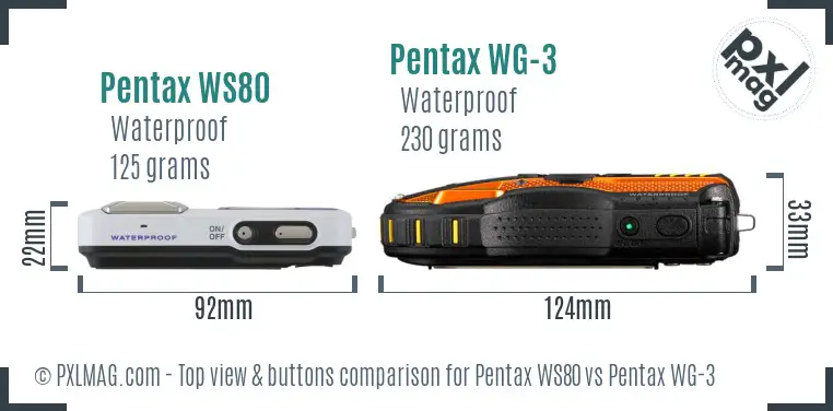 Pentax WS80 vs Pentax WG-3 top view buttons comparison
