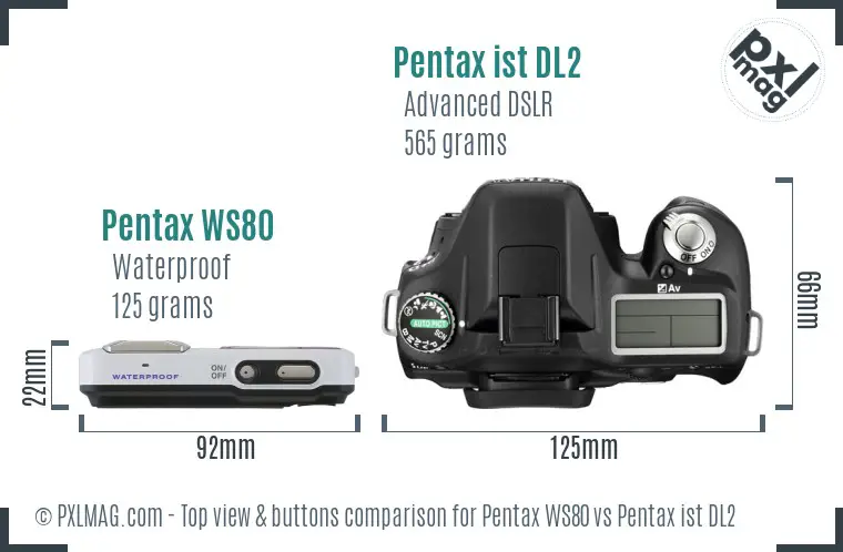 Pentax WS80 vs Pentax ist DL2 top view buttons comparison