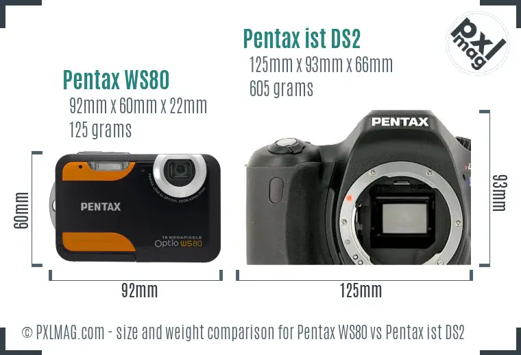 Pentax WS80 vs Pentax ist DS2 size comparison