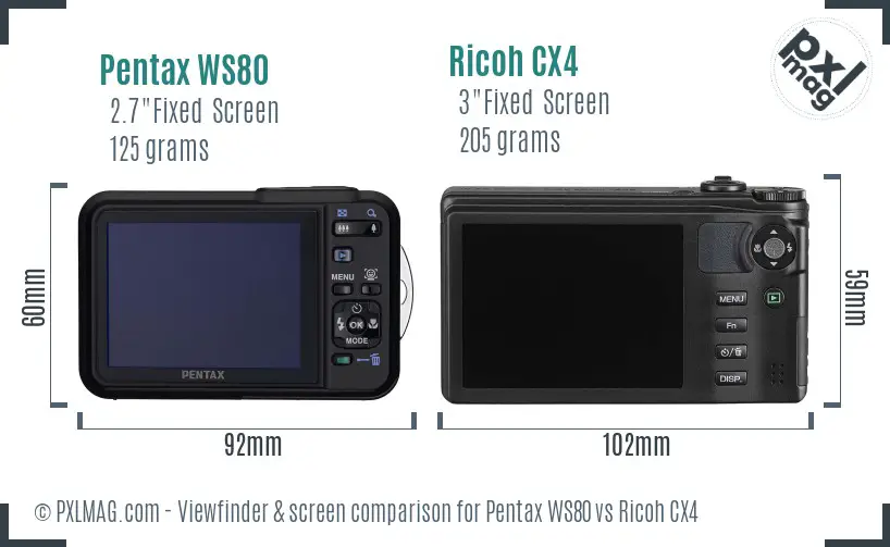 Pentax WS80 vs Ricoh CX4 Screen and Viewfinder comparison