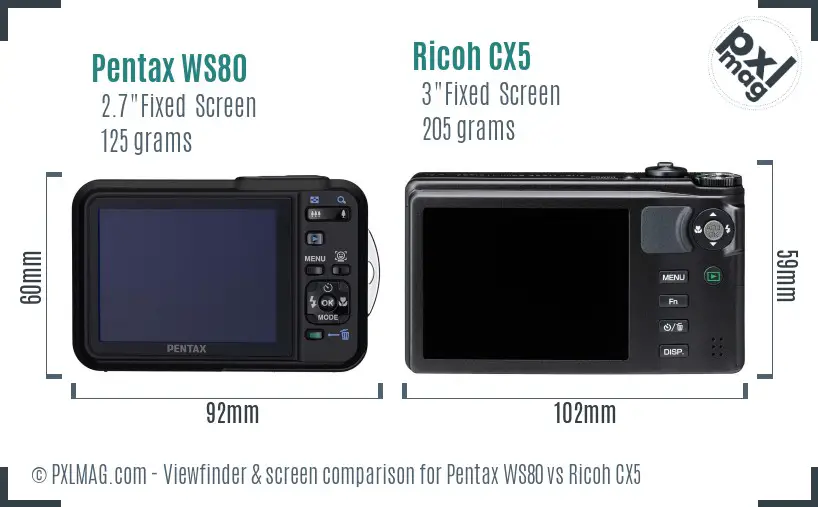 Pentax WS80 vs Ricoh CX5 Screen and Viewfinder comparison Pentax WS80 vs Ricoh CX5 Screen and Viewfinder comparison