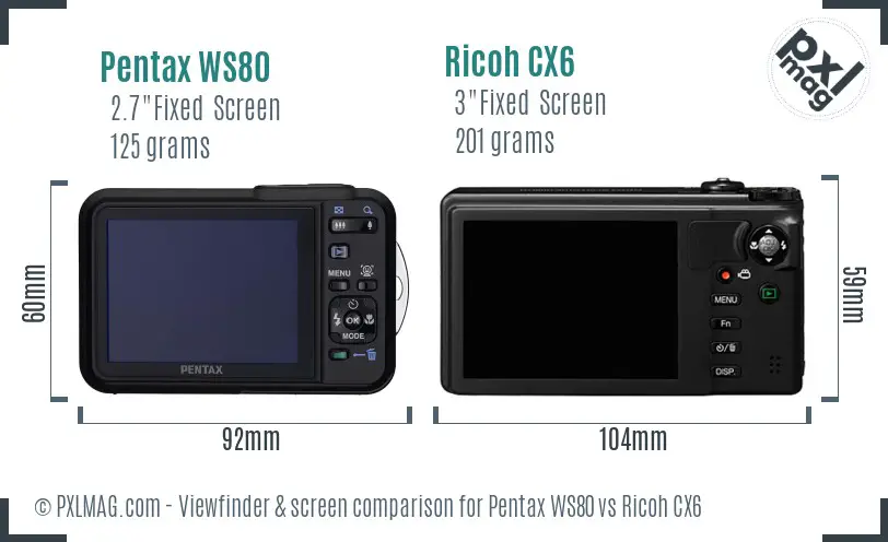 Pentax WS80 vs Ricoh CX6 Screen and Viewfinder comparison Pentax WS80 vs Ricoh CX6 Screen and Viewfinder comparison
