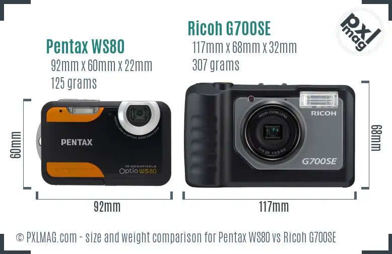 Pentax WS80 vs Ricoh G700SE size comparison