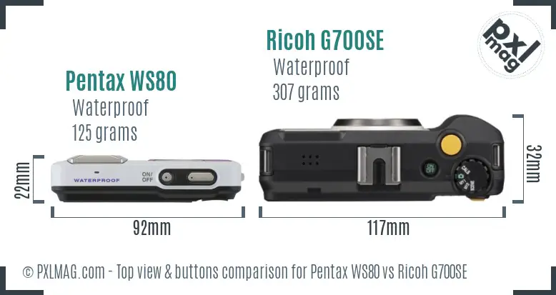 Pentax WS80 vs Ricoh G700SE top view buttons comparison