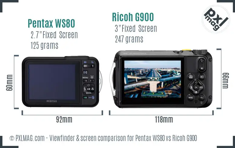 Pentax WS80 vs Ricoh G900 Screen and Viewfinder comparison