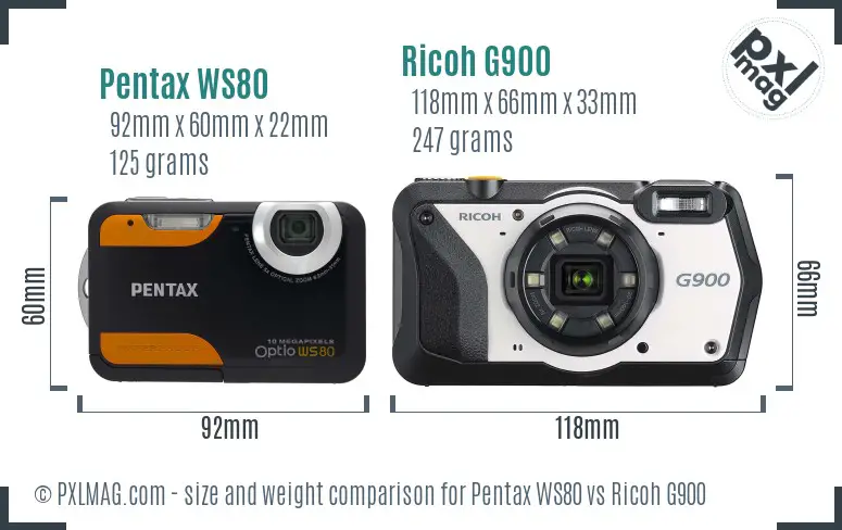 Pentax WS80 vs Ricoh G900 size comparison