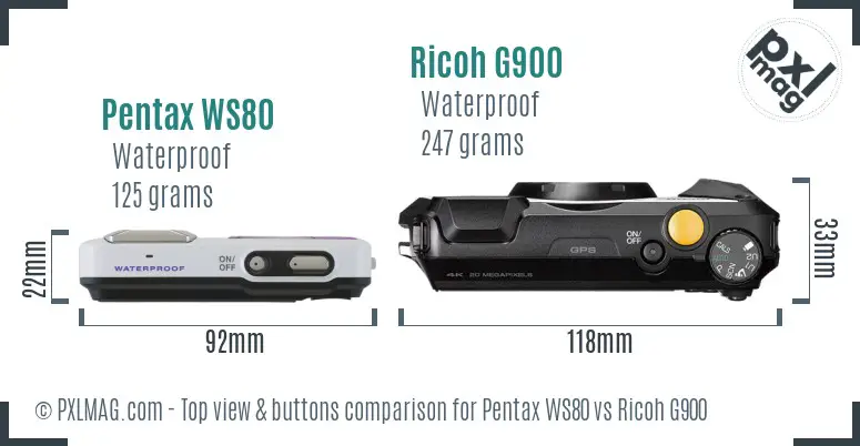 Pentax WS80 vs Ricoh G900 top view buttons comparison