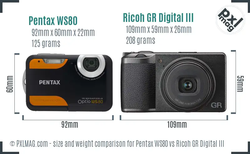 Pentax WS80 vs Ricoh GR Digital III size comparison Pentax WS80 vs Ricoh GR Digital III size comparison