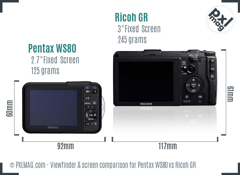 Pentax WS80 vs Ricoh GR Screen and Viewfinder comparison