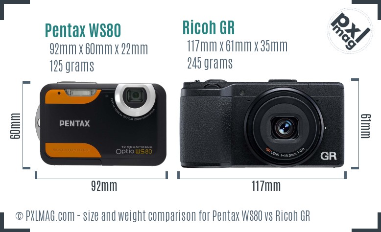 Pentax WS80 vs Ricoh GR size comparison