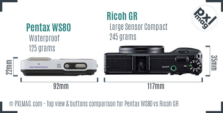 Pentax WS80 vs Ricoh GR top view buttons comparison