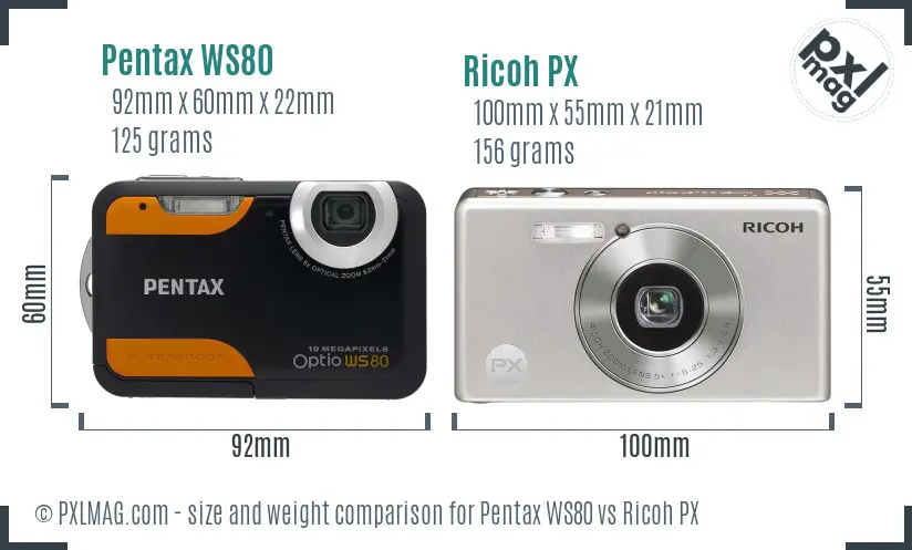 Pentax WS80 vs Ricoh PX size comparison Pentax WS80 vs Ricoh PX size comparison