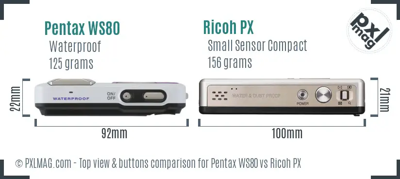 Pentax WS80 vs Ricoh PX top view buttons comparison Pentax WS80 vs Ricoh PX top view buttons comparison