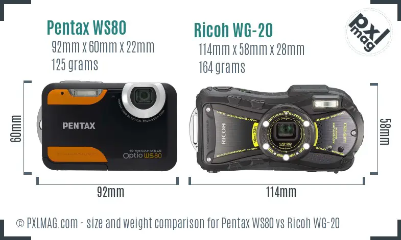 Pentax WS80 vs Ricoh WG-20 size comparison Pentax WS80 vs Ricoh WG-20 size comparison
