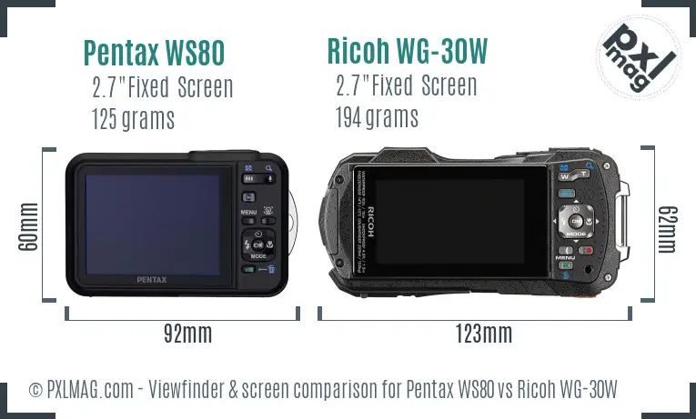 Pentax WS80 vs Ricoh WG-30W Screen and Viewfinder comparison Pentax WS80 vs Ricoh WG-30W Screen and Viewfinder comparison
