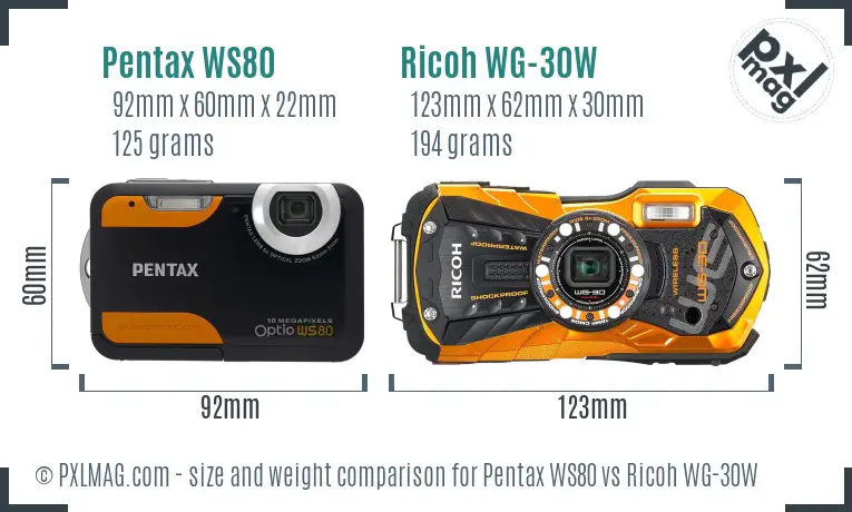 Pentax WS80 vs Ricoh WG-30W size comparison Pentax WS80 vs Ricoh WG-30W size comparison